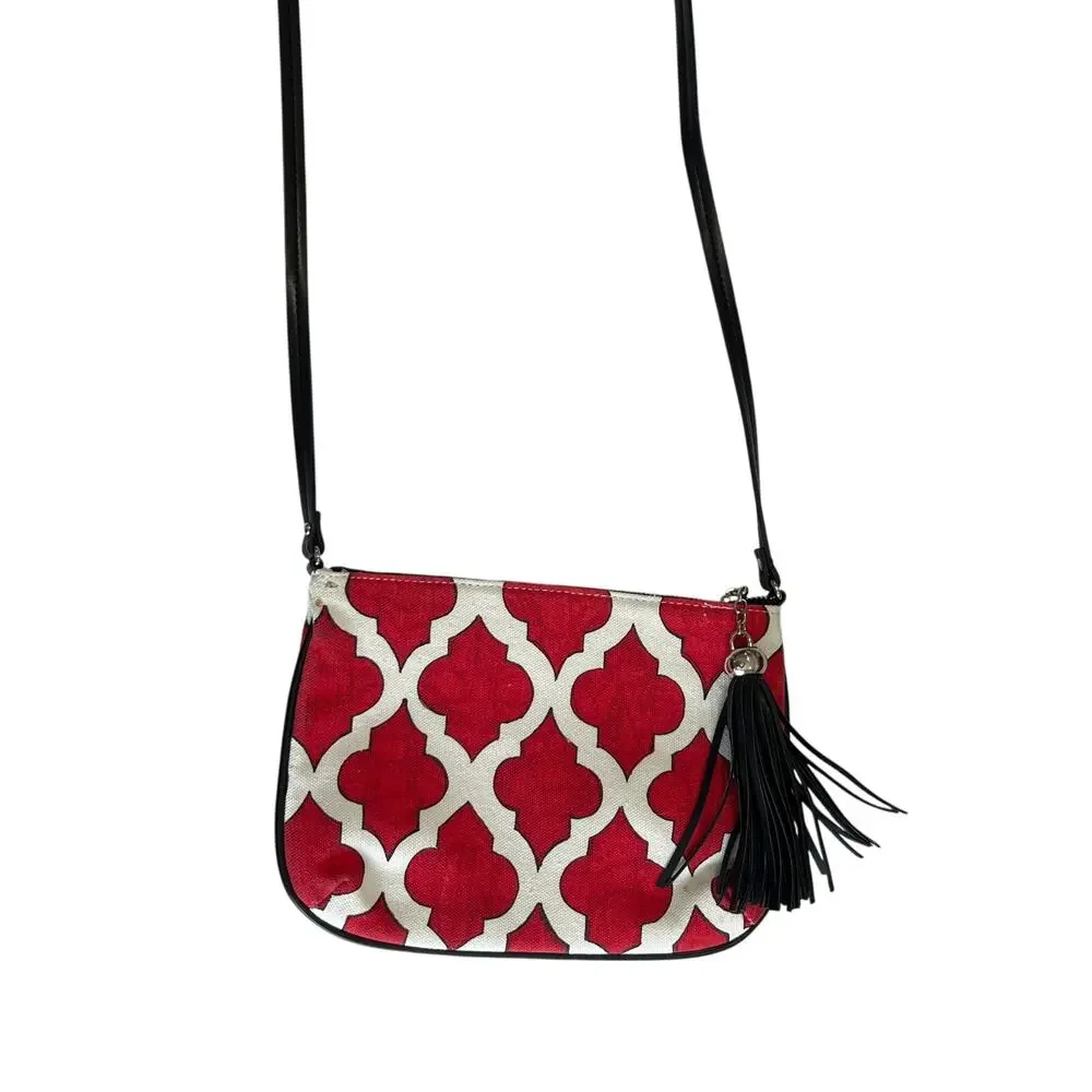 BRIGHTON Love Dove Crossbody Bag Canvas Bird Holiday Purse Red White Tassel